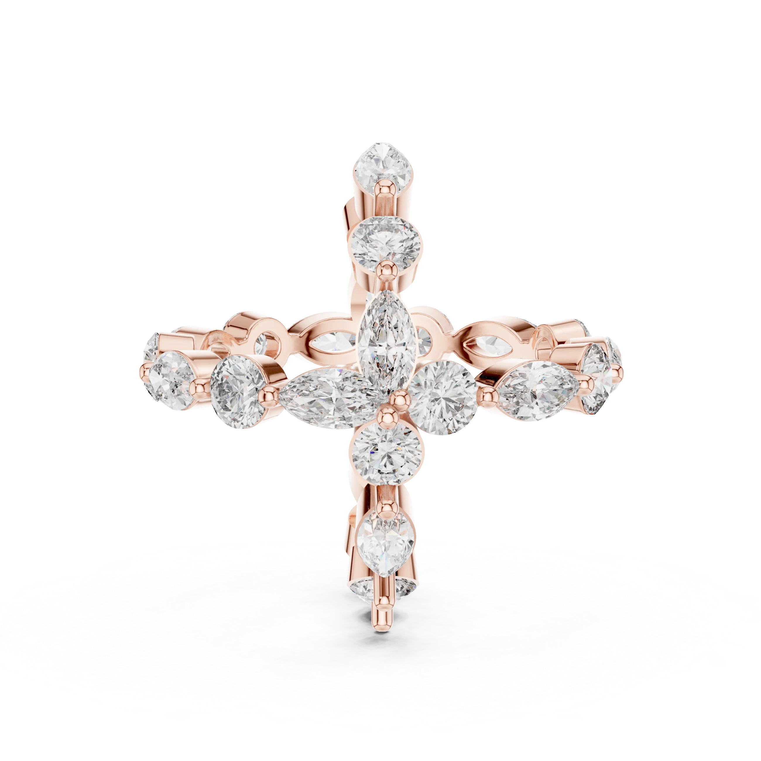 18K Gold Cluster Round Marquise Lab Diamond VVS Wedding Ring
