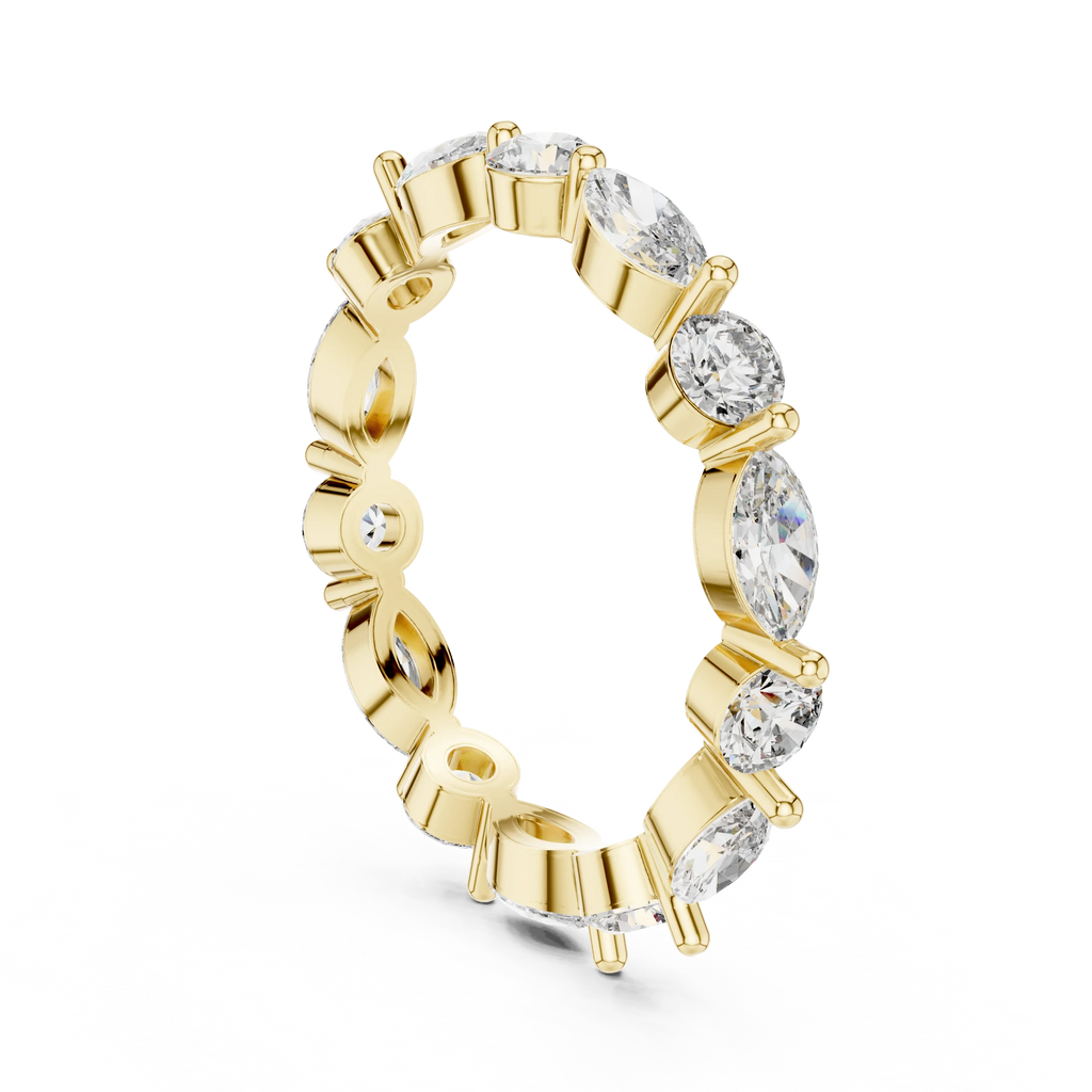18K Gold Cluster Round Marquise Lab Diamond VVS Wedding Ring