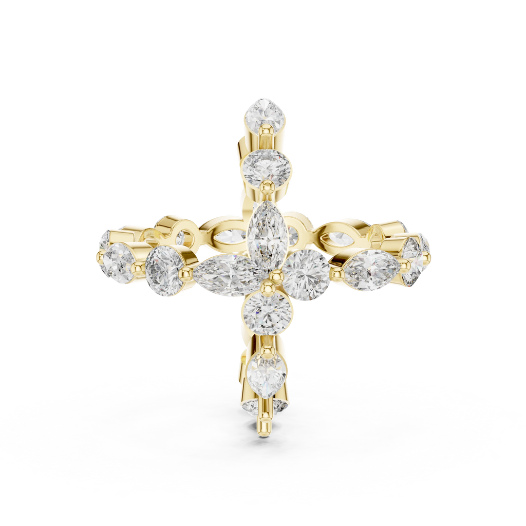 18K Gold Cluster Round Marquise Lab Diamond VVS Wedding Ring