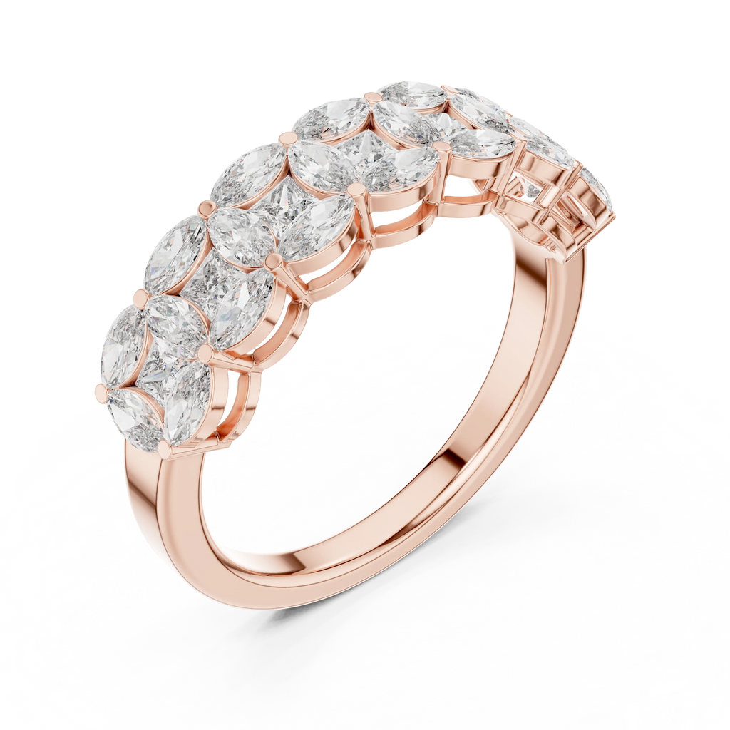 14K Gold Marquise Lab Diamond Anniversary Ring 1.20 CTW