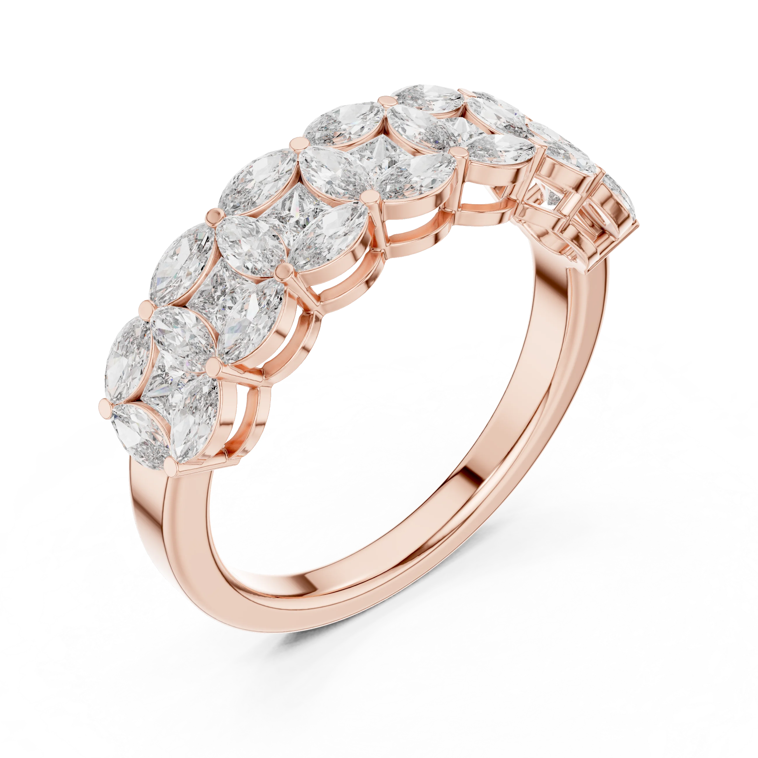 14K Gold Marquise Lab Diamond Anniversary Ring 1.20 CTW