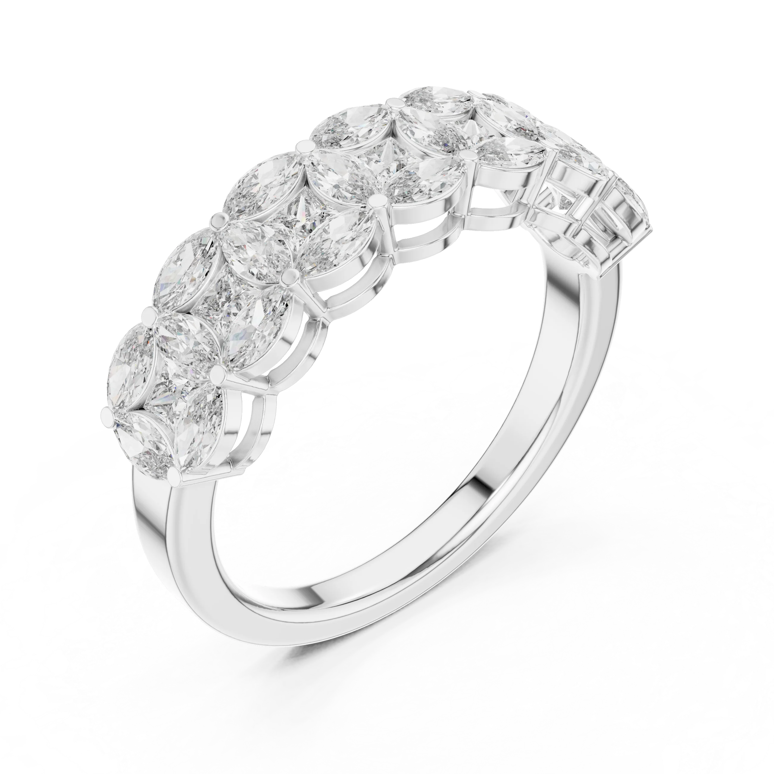 14K Gold Marquise Lab Diamond Anniversary Ring 1.20 CTW