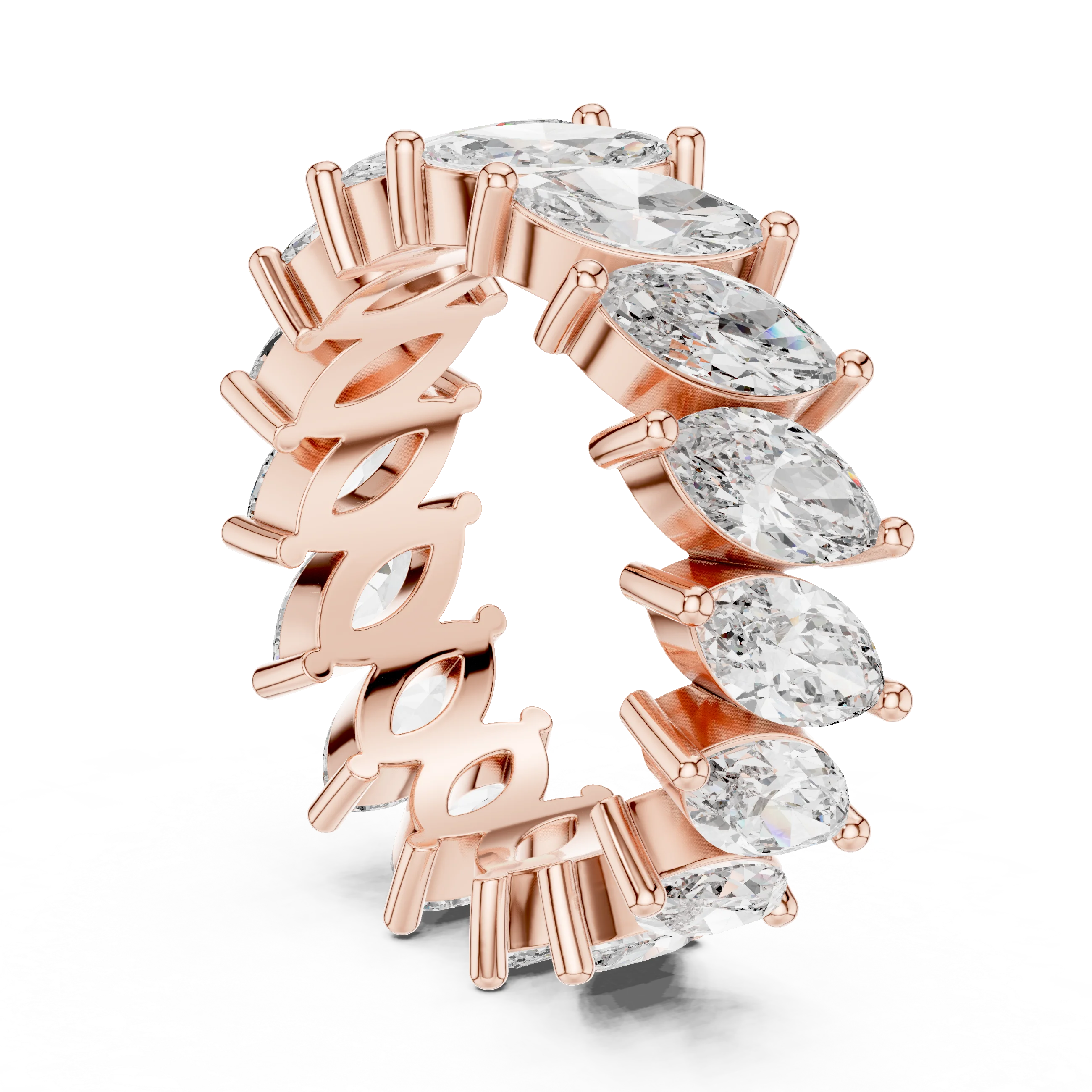 Unique 14K Gold Marquise Moissanite Link Eternity Band