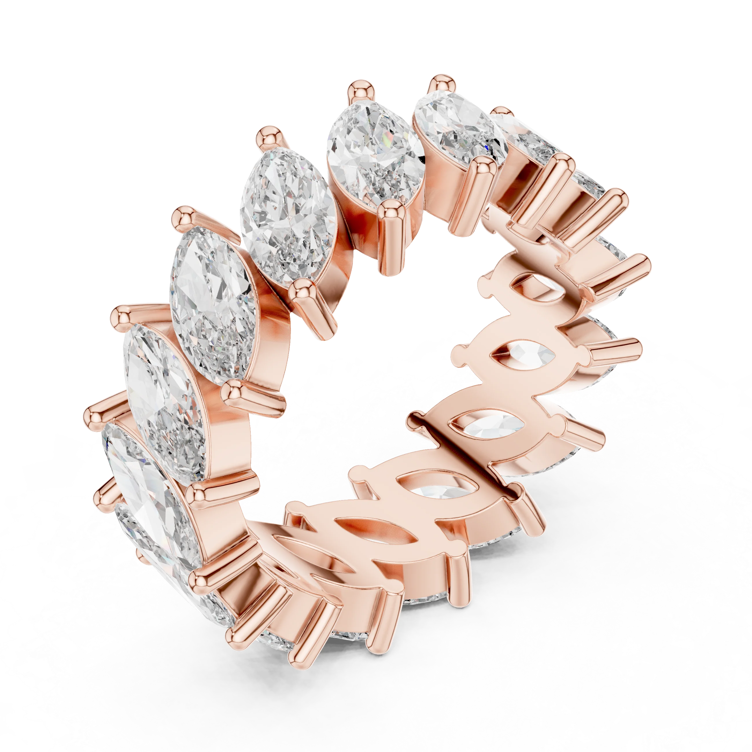 Unique 14K Gold Marquise Moissanite Link Eternity Band