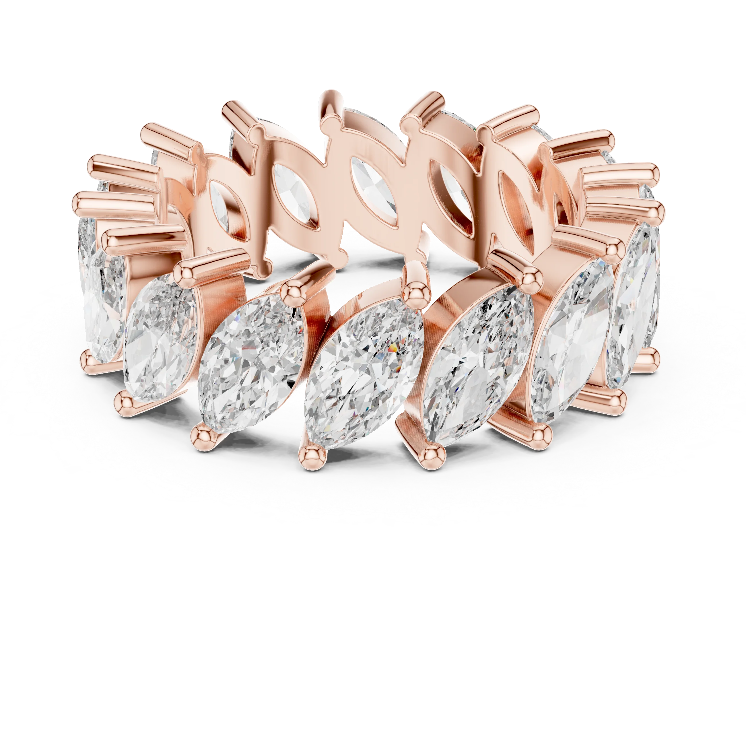 Unique 14K Gold Marquise Moissanite Link Eternity Band