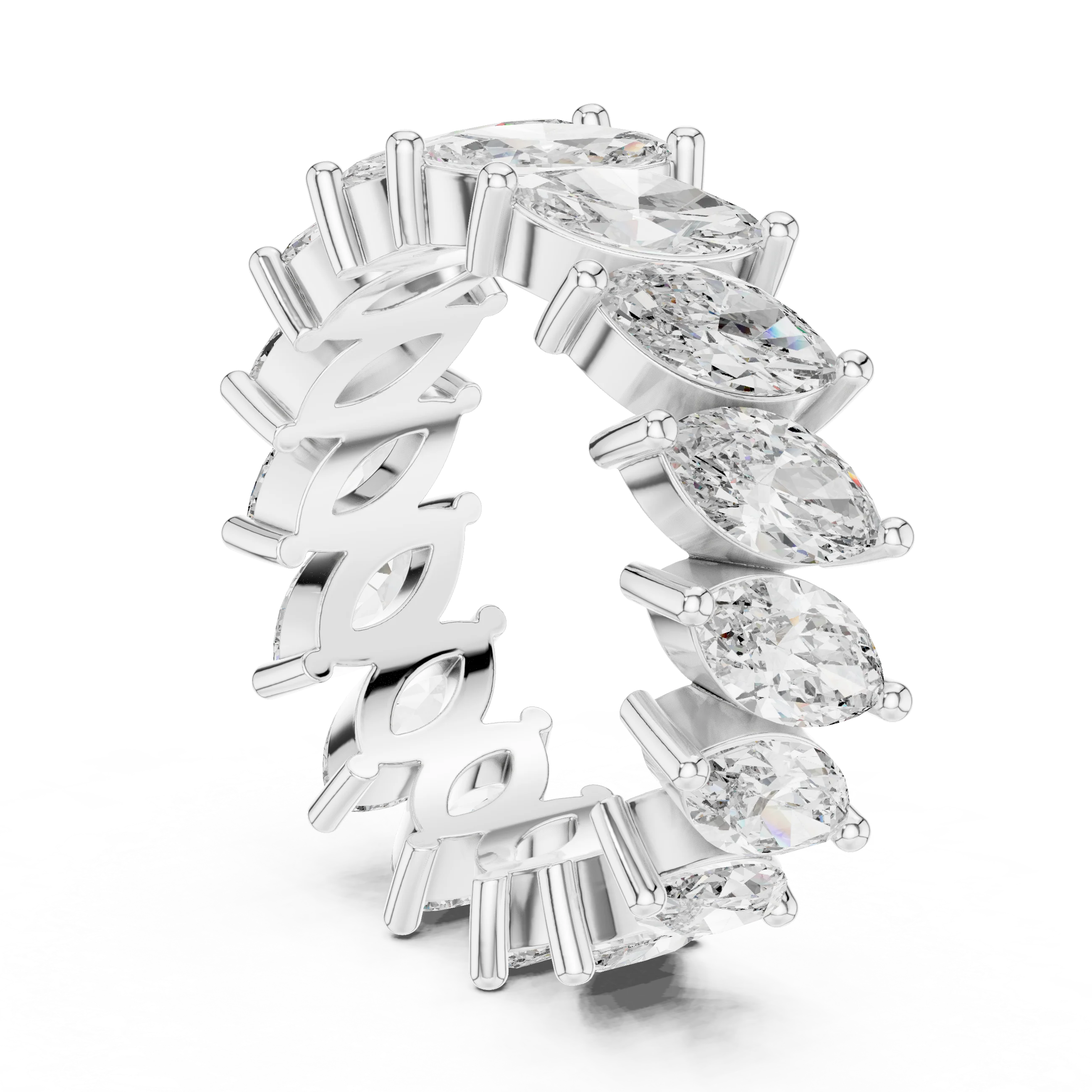Unique 14K Gold Marquise Moissanite Link Eternity Band