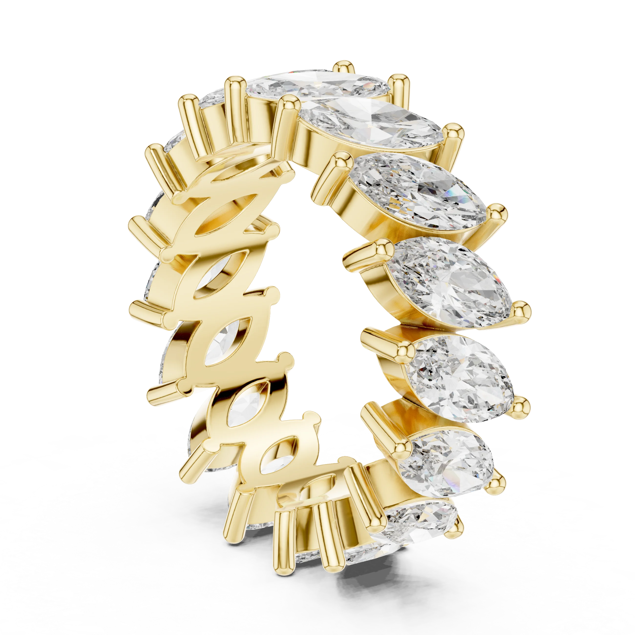 Unique 14K Gold Marquise Moissanite Link Eternity Band