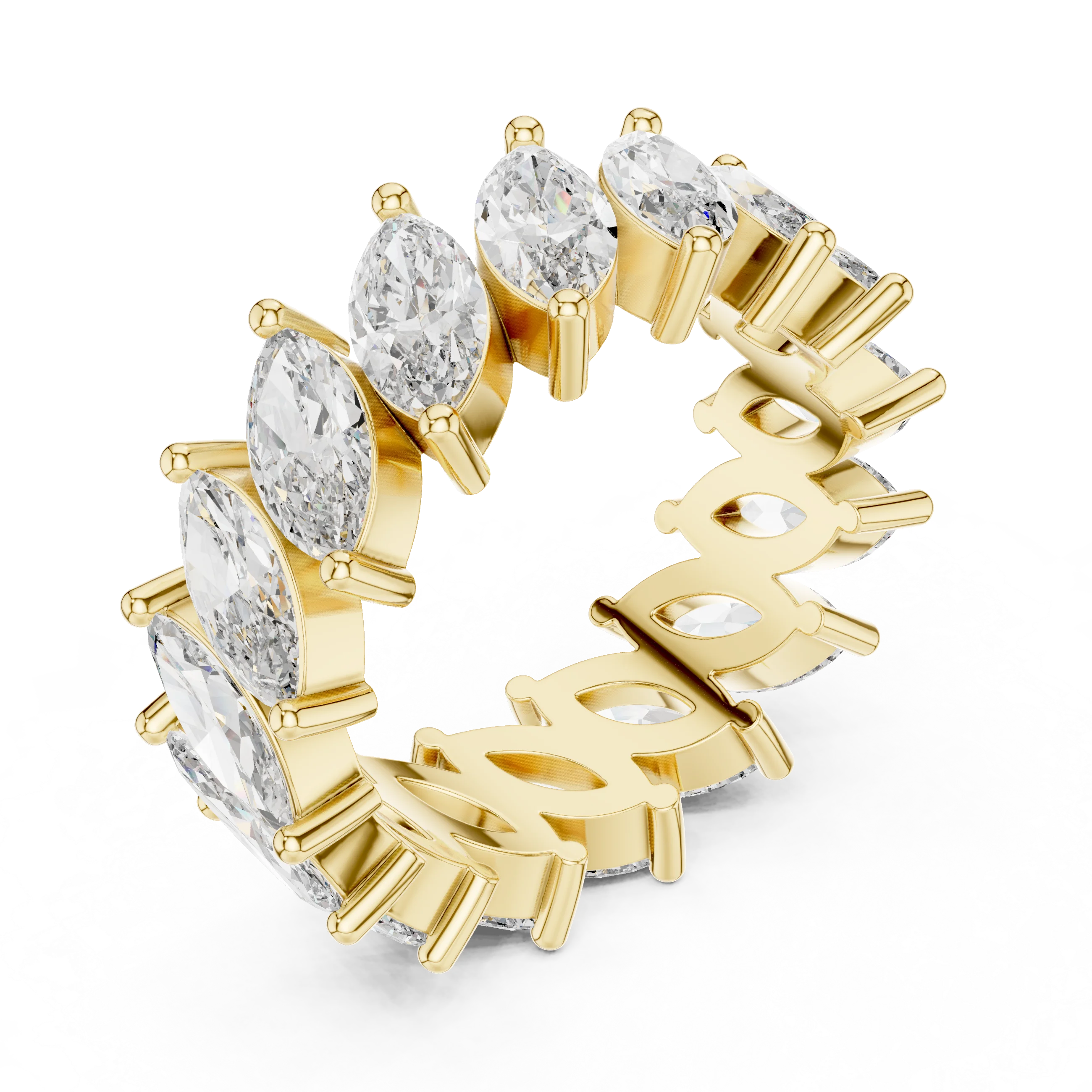Unique 14K Gold Marquise Moissanite Link Eternity Band