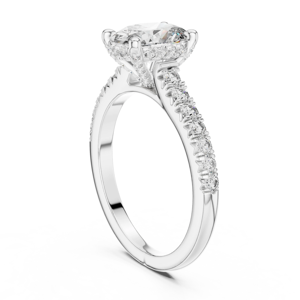 Hidden Halo Oval Moissanite Engagement Ring Brilliant Cut 1.97 CTW