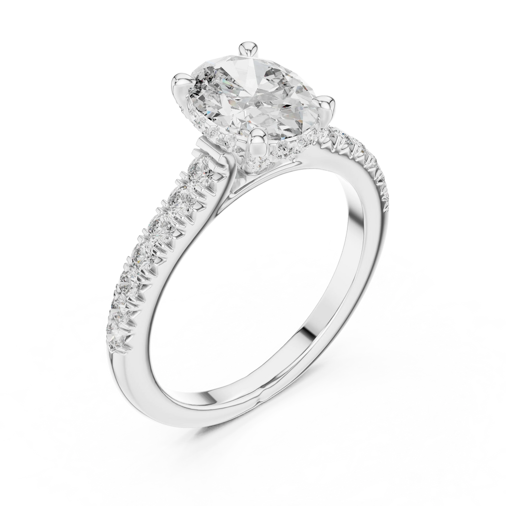 Hidden Halo Oval Moissanite Engagement Ring Brilliant Cut 1.97 CTW
