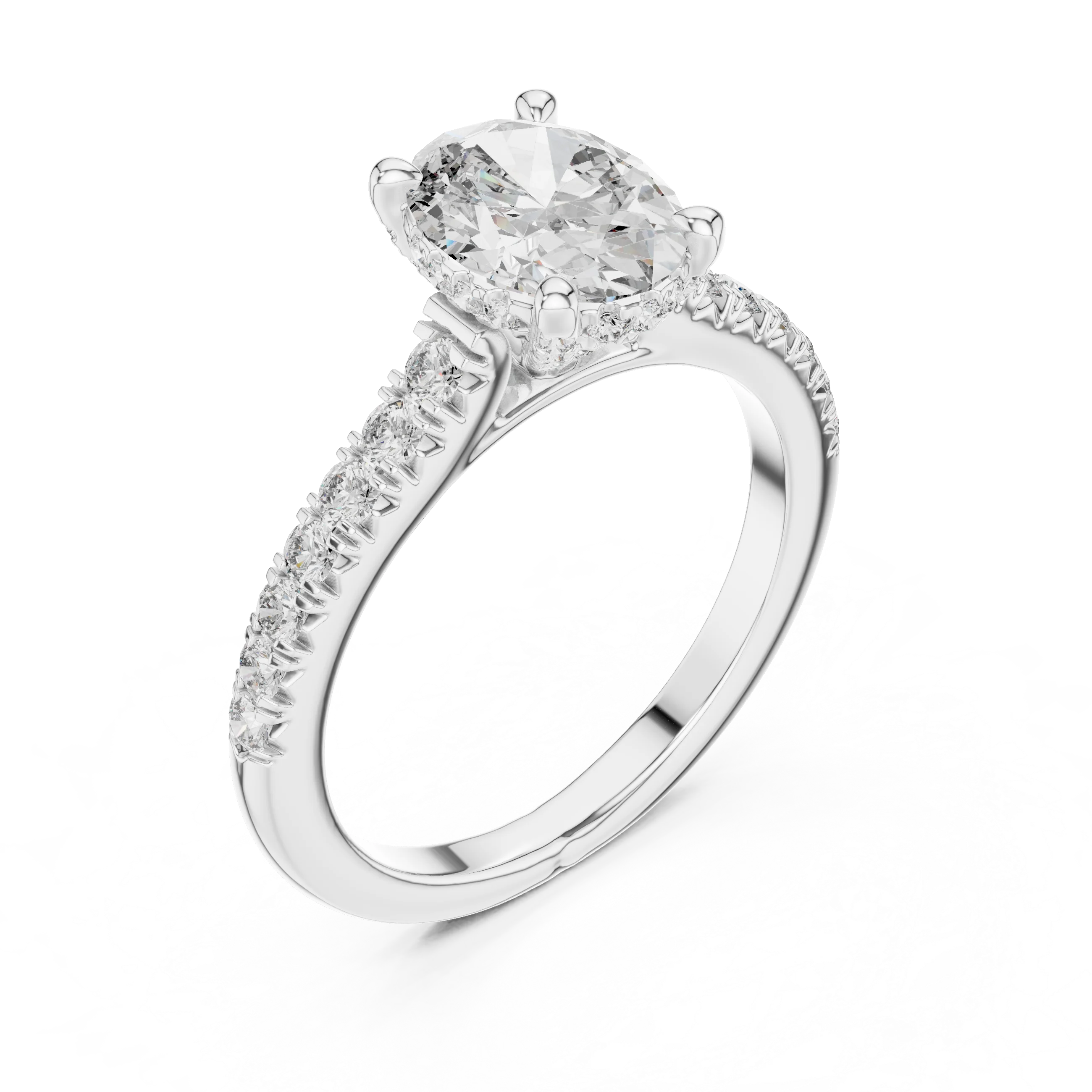 Hidden Halo Oval Moissanite Engagement Ring Brilliant Cut 1.97 CTW