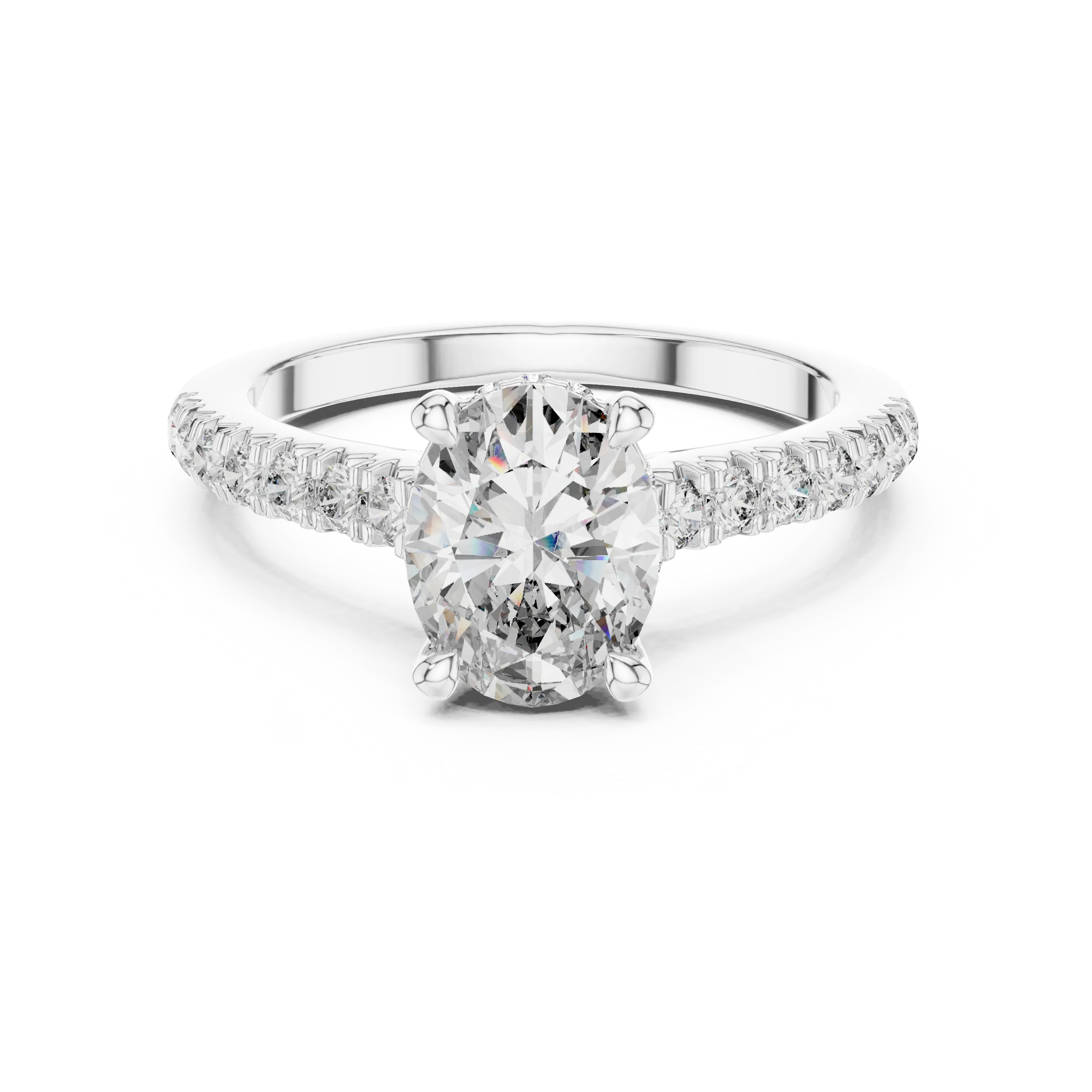 Hidden Halo Oval Moissanite Engagement Ring Brilliant Cut 1.97 CTW