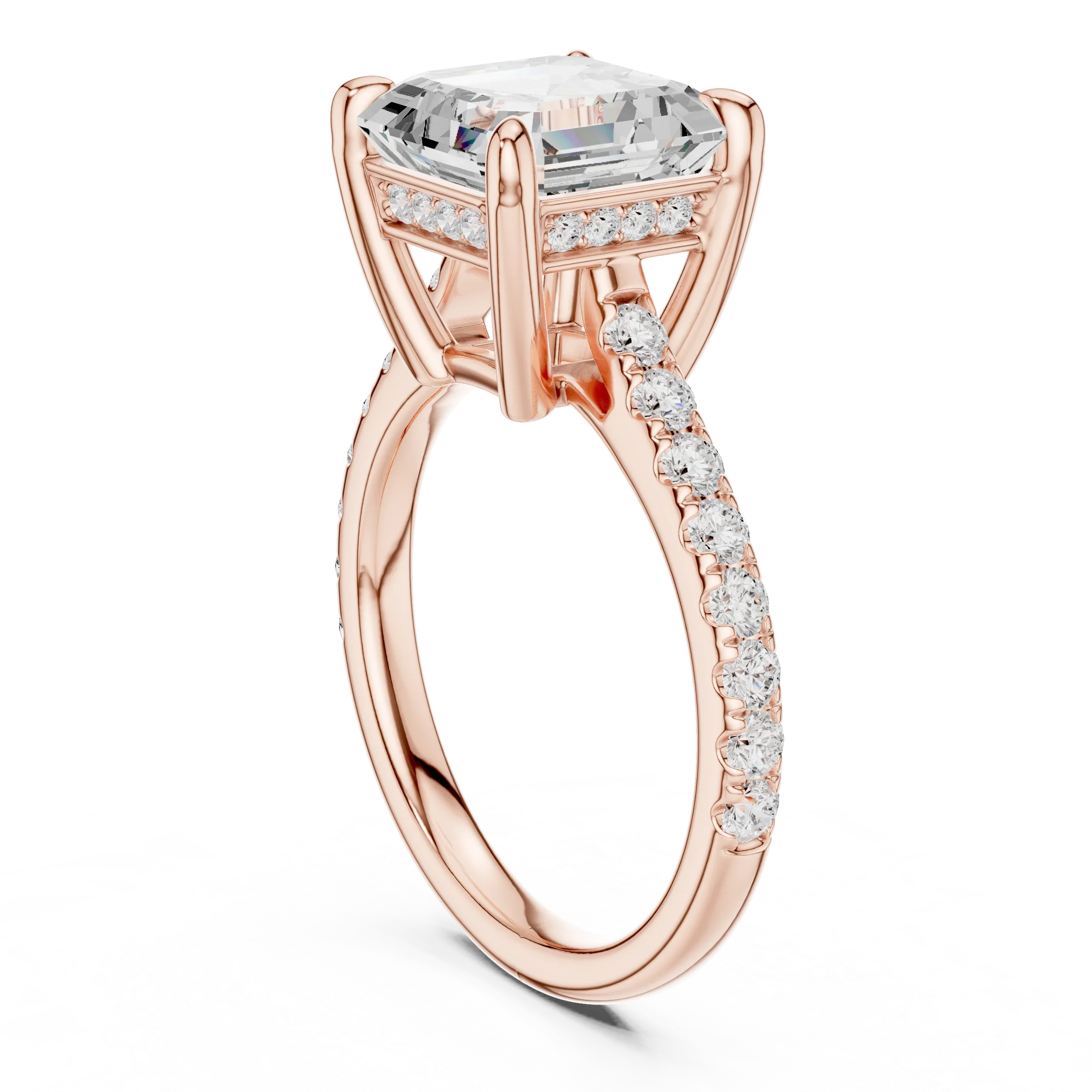 Delicate Hidden Halo 4.59 CTW Asscher Moissanite Engagement Diamond Ring  in 14K White Gold