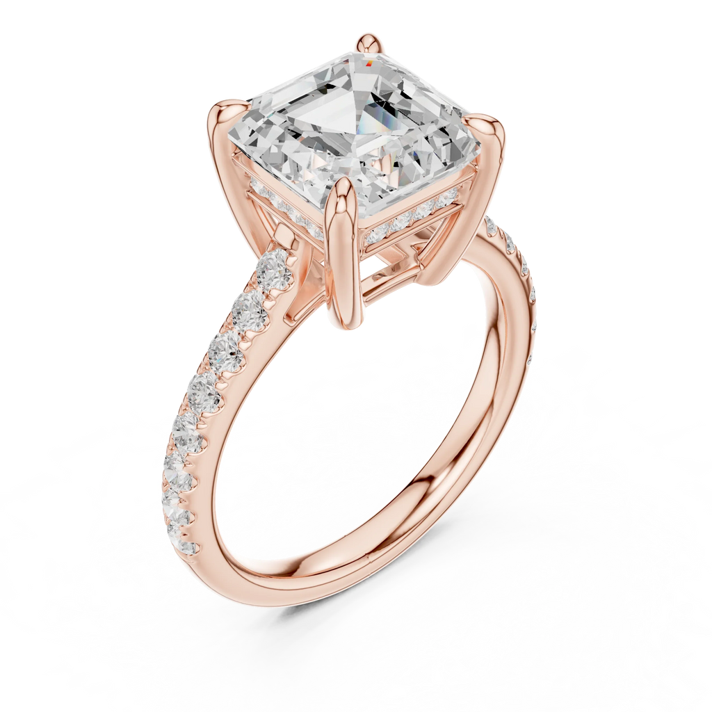 Delicate Hidden Halo 4.59 CTW Asscher Moissanite Engagement Diamond Ring  in 14K White Gold