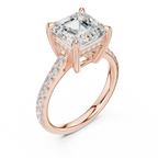 Delicate Hidden Halo 4.59 CTW Asscher Moissanite Engagement Diamond Ring  in 14K White Gold
