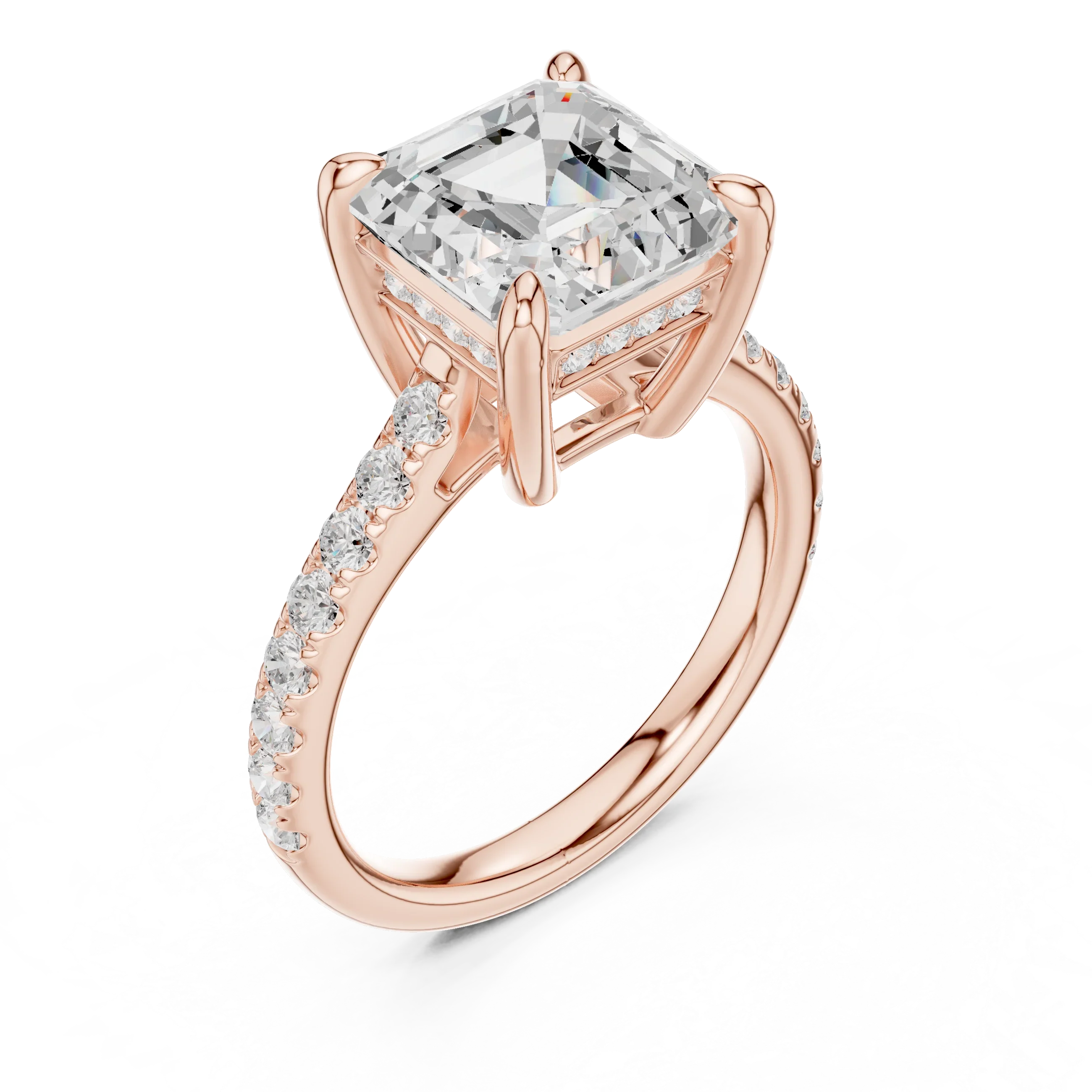 Delicate Hidden Halo 4.59 CTW Asscher Moissanite Engagement Diamond Ring  in 14K White Gold
