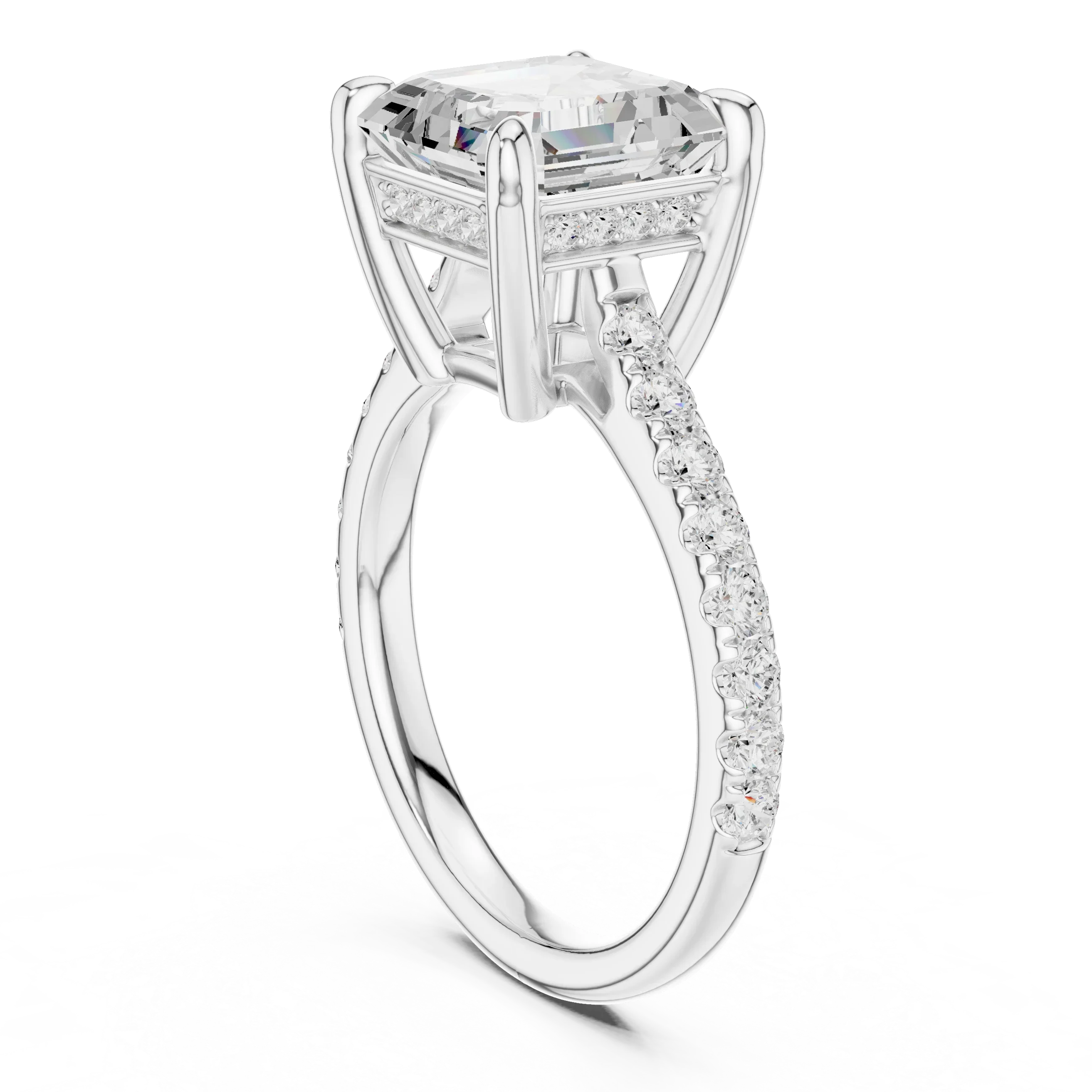 Delicate Hidden Halo 4.59 CTW Asscher Moissanite Engagement Diamond Ring  in 14K White Gold