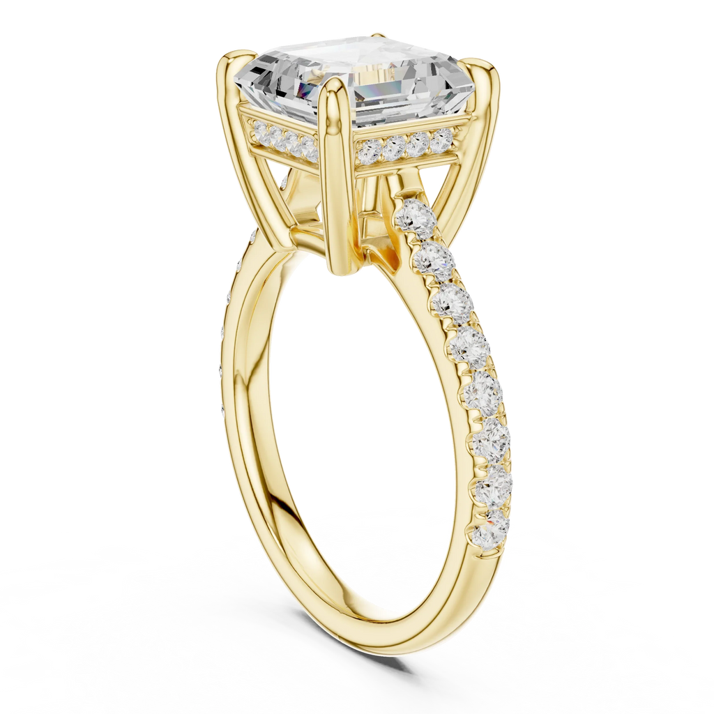 Delicate Hidden Halo 4.59 CTW Asscher Moissanite Engagement Diamond Ring  in 14K White Gold