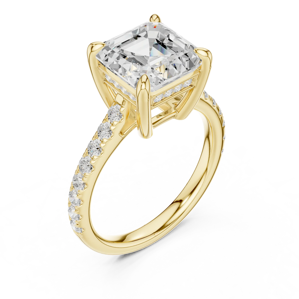 Delicate Hidden Halo 4.59 CTW Asscher Moissanite Engagement Diamond Ring  in 14K White Gold