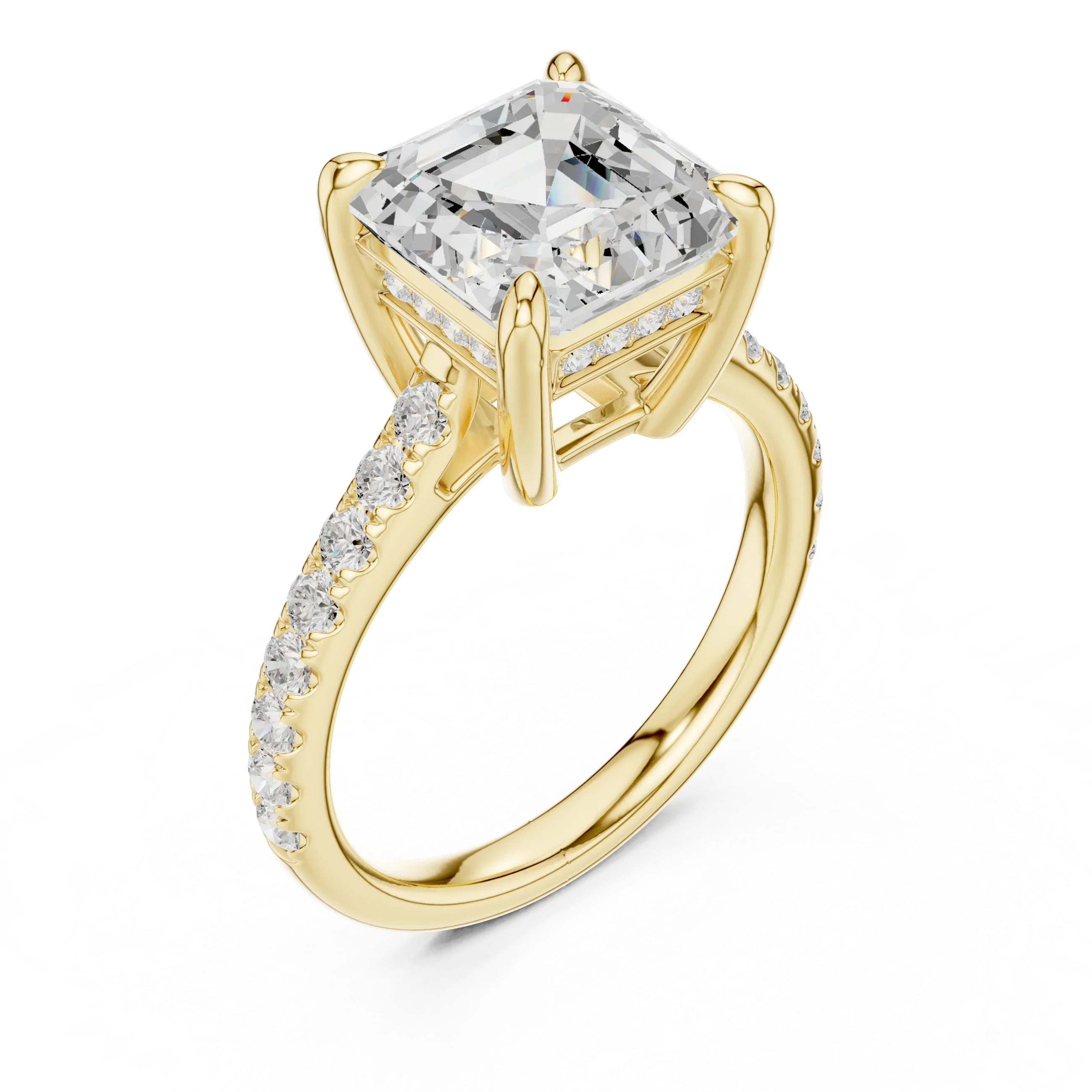 Delicate Hidden Halo 4.59 CTW Asscher Moissanite Engagement Diamond Ring  in 14K White Gold