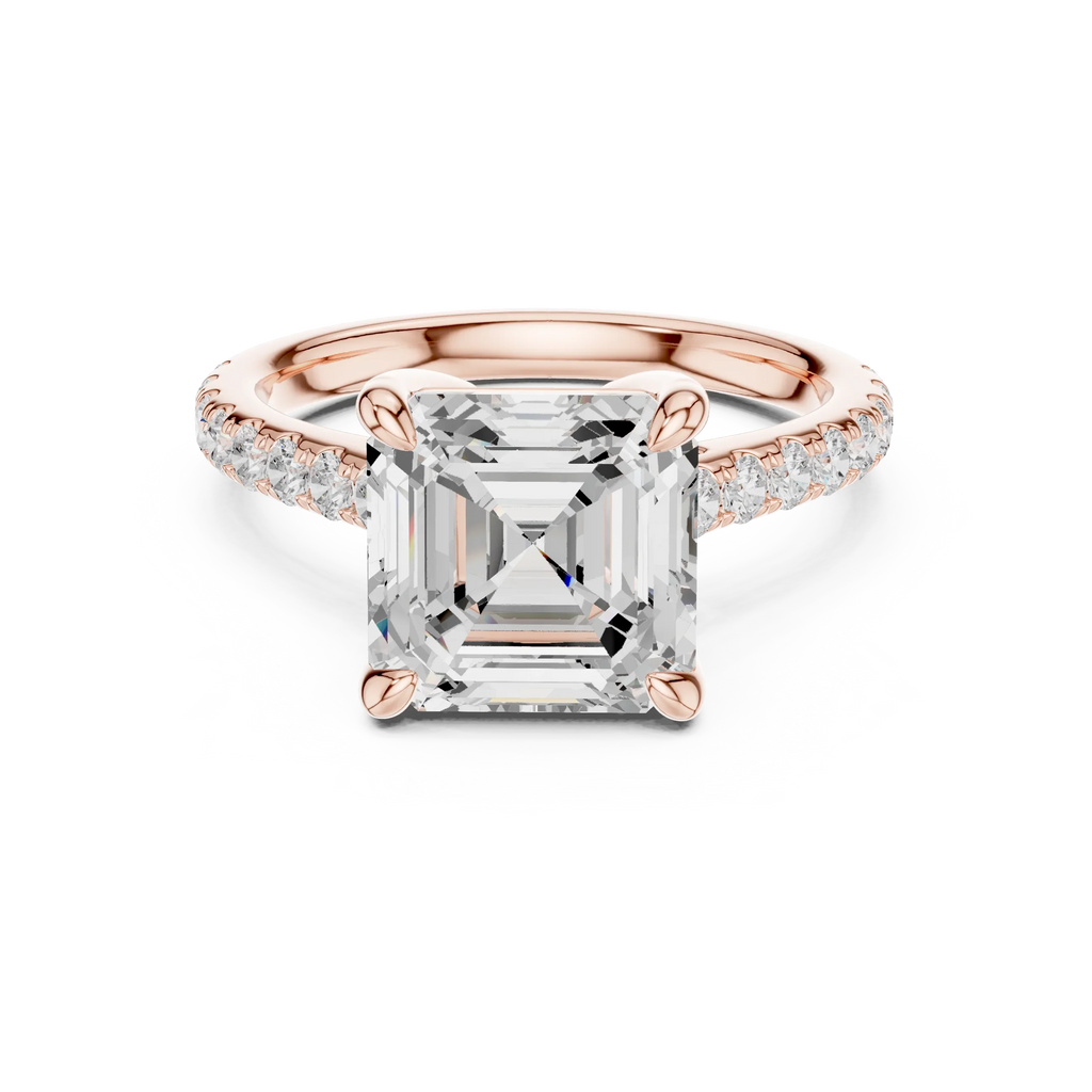 Delicate Hidden Halo 4.59 CTW Asscher Moissanite Engagement Diamond Ring  in 14K White Gold