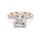 Delicate Hidden Halo 4.59 CTW Asscher Moissanite Engagement Diamond Ring  in 14K White Gold