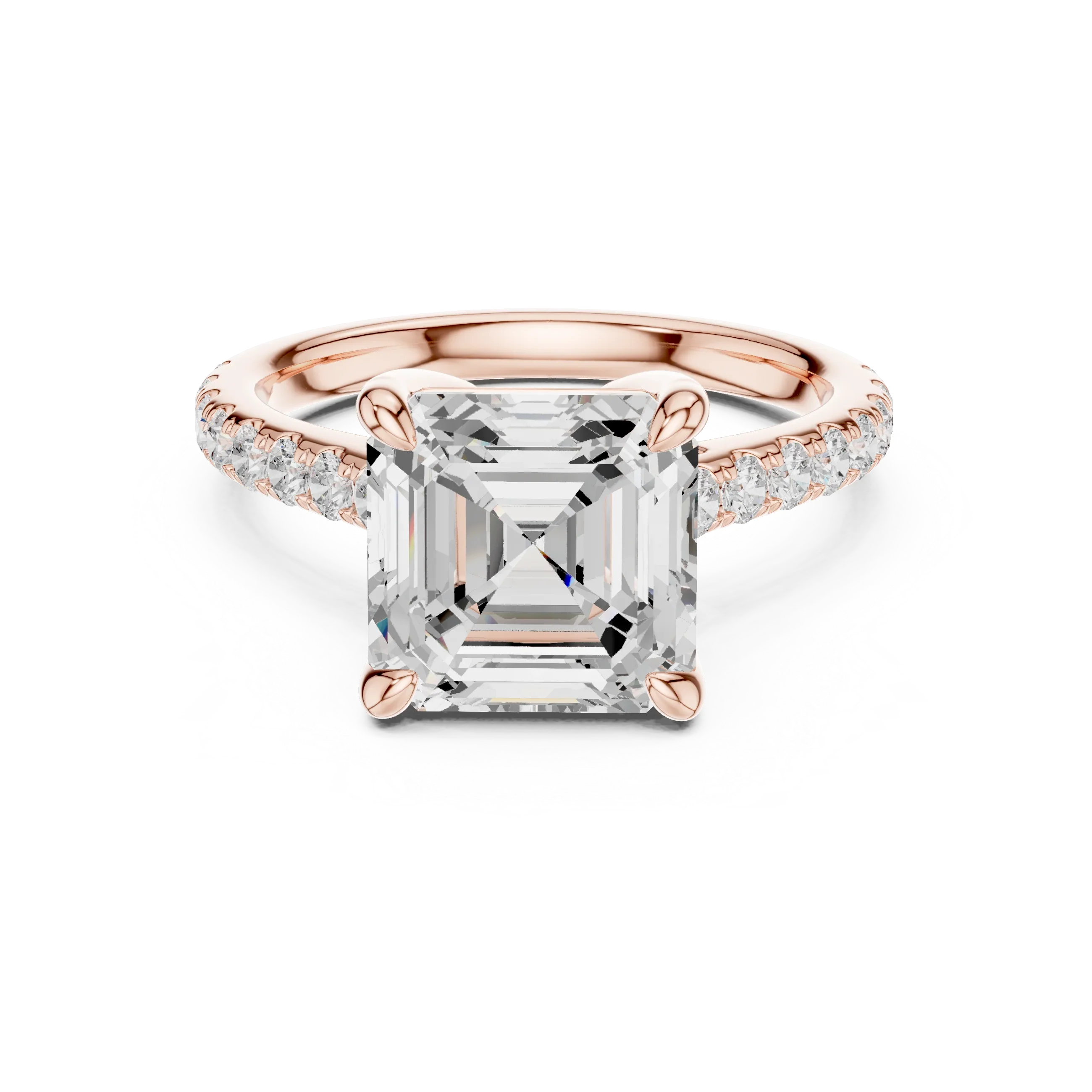 Delicate Hidden Halo 4.59 CTW Asscher Moissanite Engagement Diamond Ring  in 14K White Gold