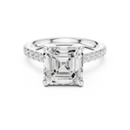 Delicate Hidden Halo 4.59 CTW Asscher Moissanite Engagement Diamond Ring  in 14K White Gold