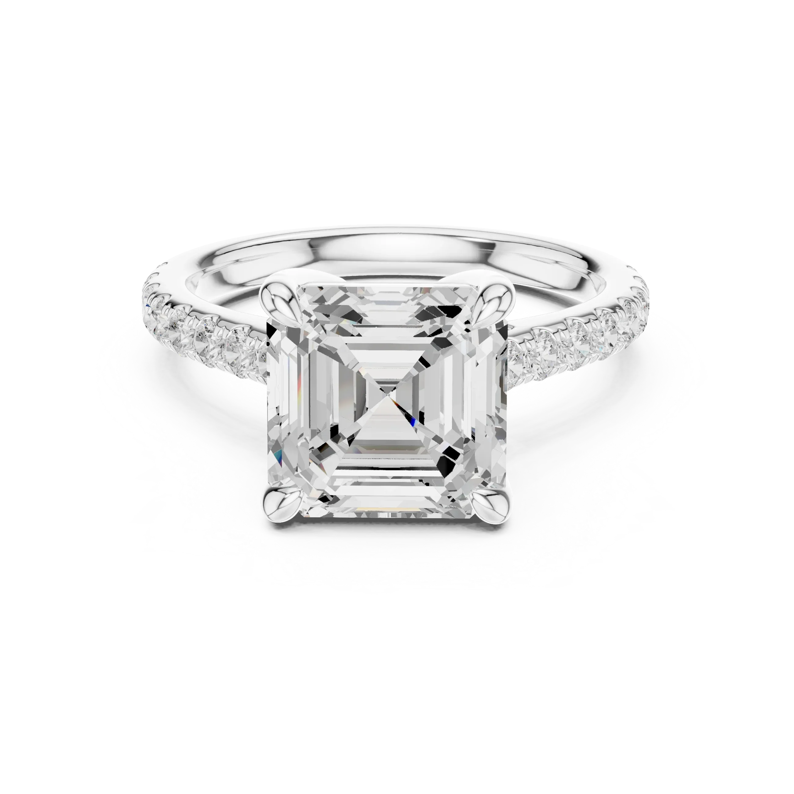 Delicate Hidden Halo 4.59 CTW Asscher Moissanite Engagement Diamond Ring  in 14K White Gold