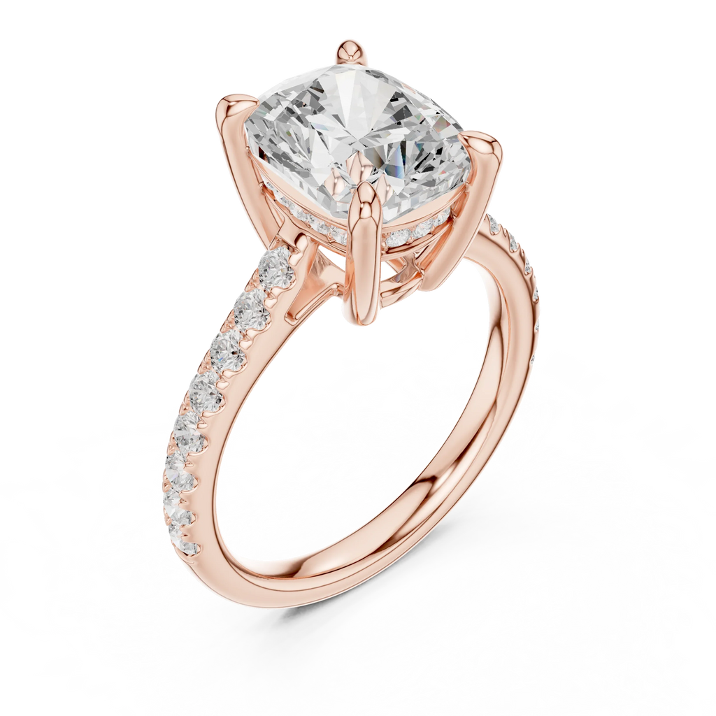 Delicate Hidden Halo 4.59 CTW Elongated Cushion Moissanite Engagement Diamond Ring  in 14K White Gold