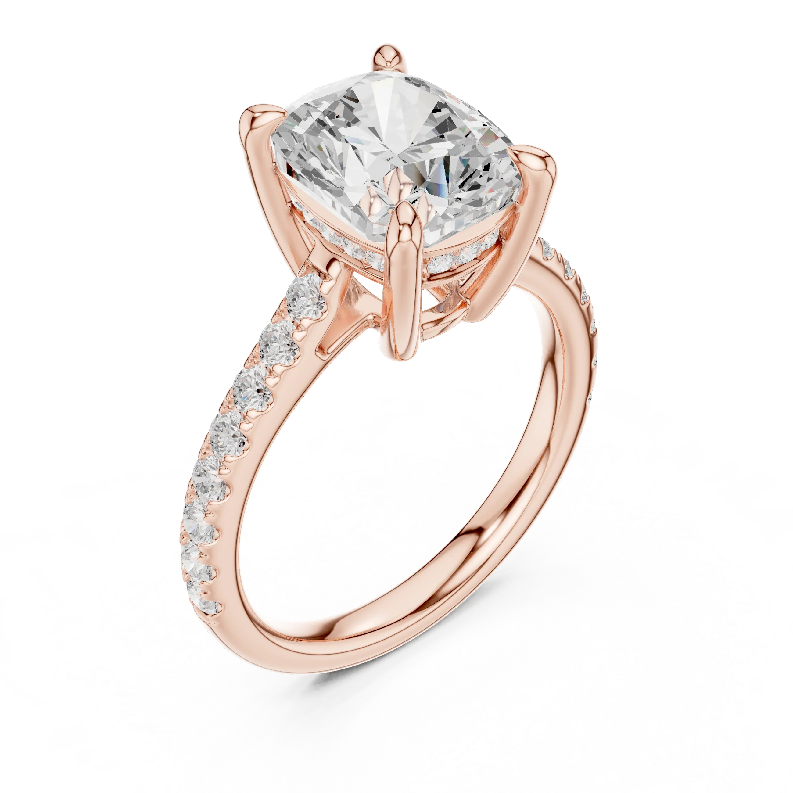 Delicate Hidden Halo 4.59 CTW Elongated Cushion Moissanite Engagement Diamond Ring  in 14K White Gold