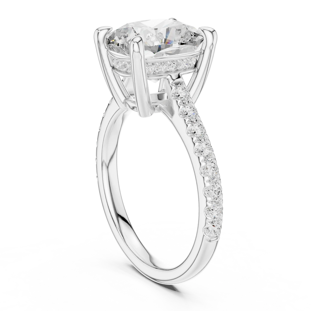 Delicate Hidden Halo 4.59 CTW Elongated Cushion Moissanite Engagement Diamond Ring  in 14K White Gold