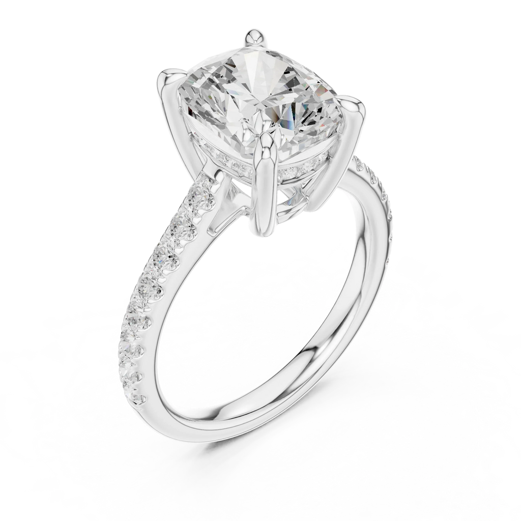 Delicate Hidden Halo 4.59 CTW Elongated Cushion Moissanite Engagement Diamond Ring  in 14K White Gold
