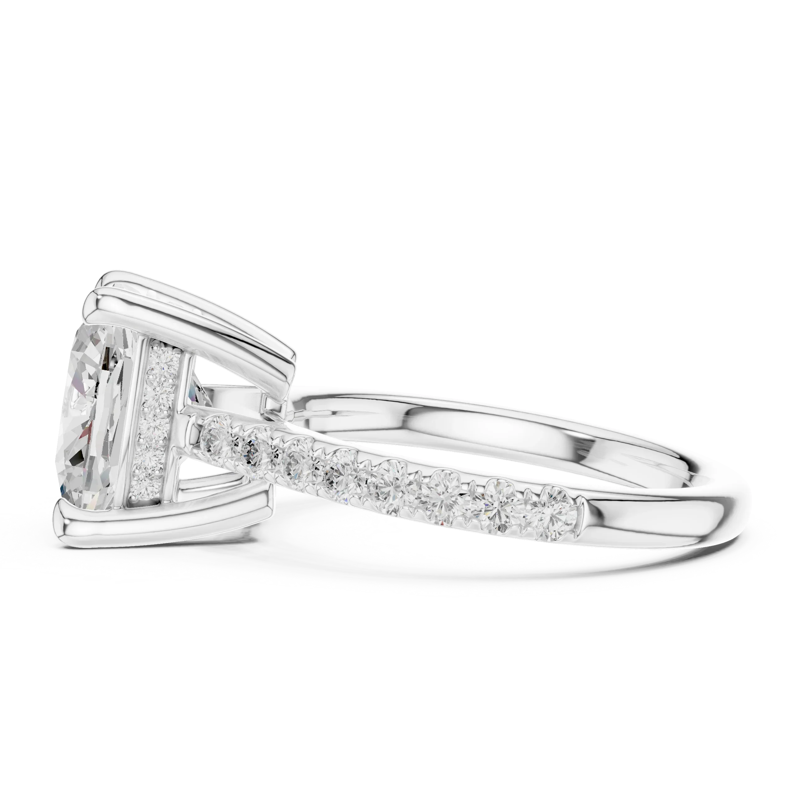 Delicate Hidden Halo 4.59 CTW Elongated Cushion Moissanite Engagement Diamond Ring  in 14K White Gold