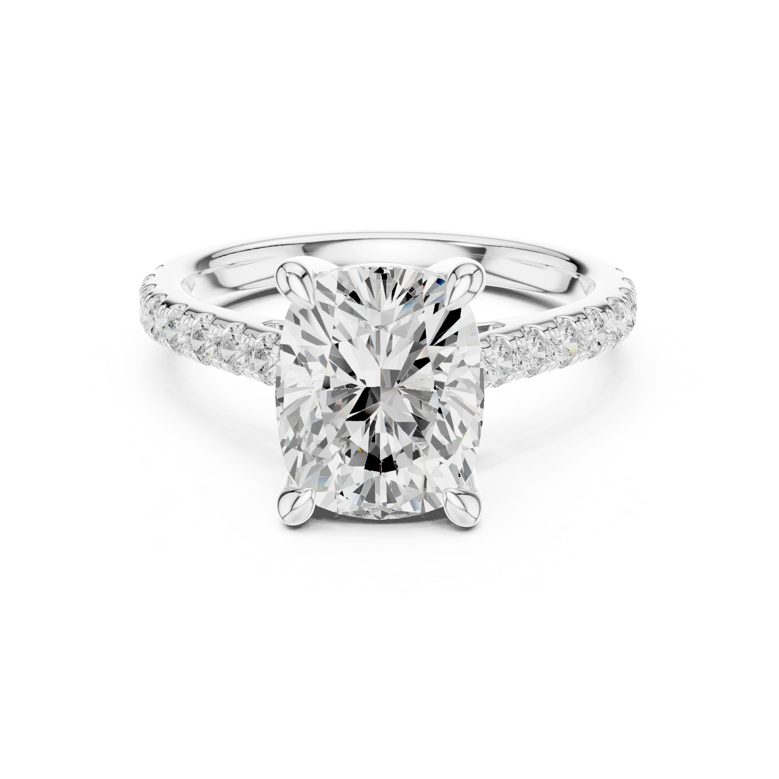 Delicate Hidden Halo 4.59 CTW Elongated Cushion Moissanite Engagement Diamond Ring  in 14K White Gold