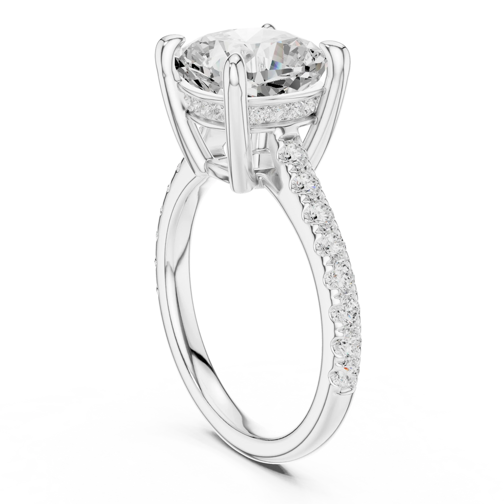 Delicate Hidden Halo 4.59 CTW Cushion Moissanite Engagement Diamond Ring  in 14K White Gold