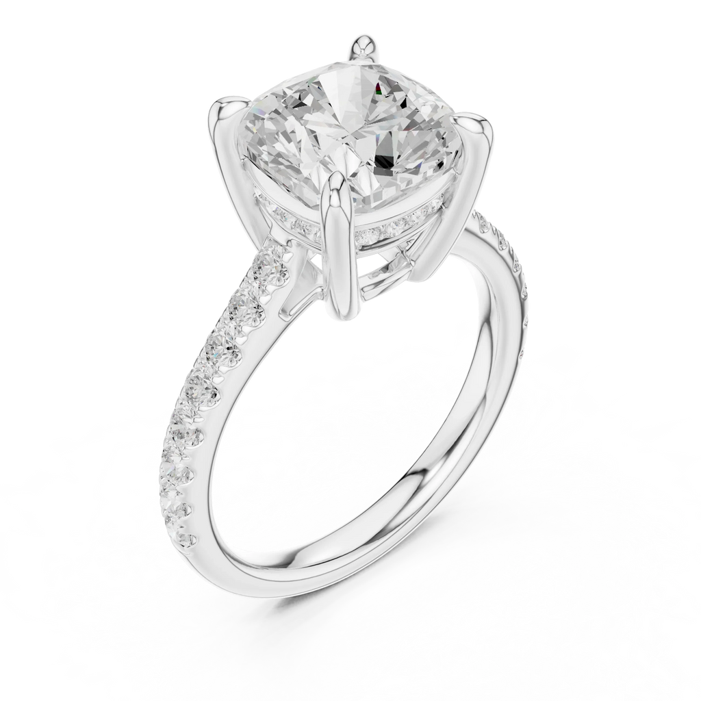 Delicate Hidden Halo 4.59 CTW Cushion Moissanite Engagement Diamond Ring  in 14K White Gold