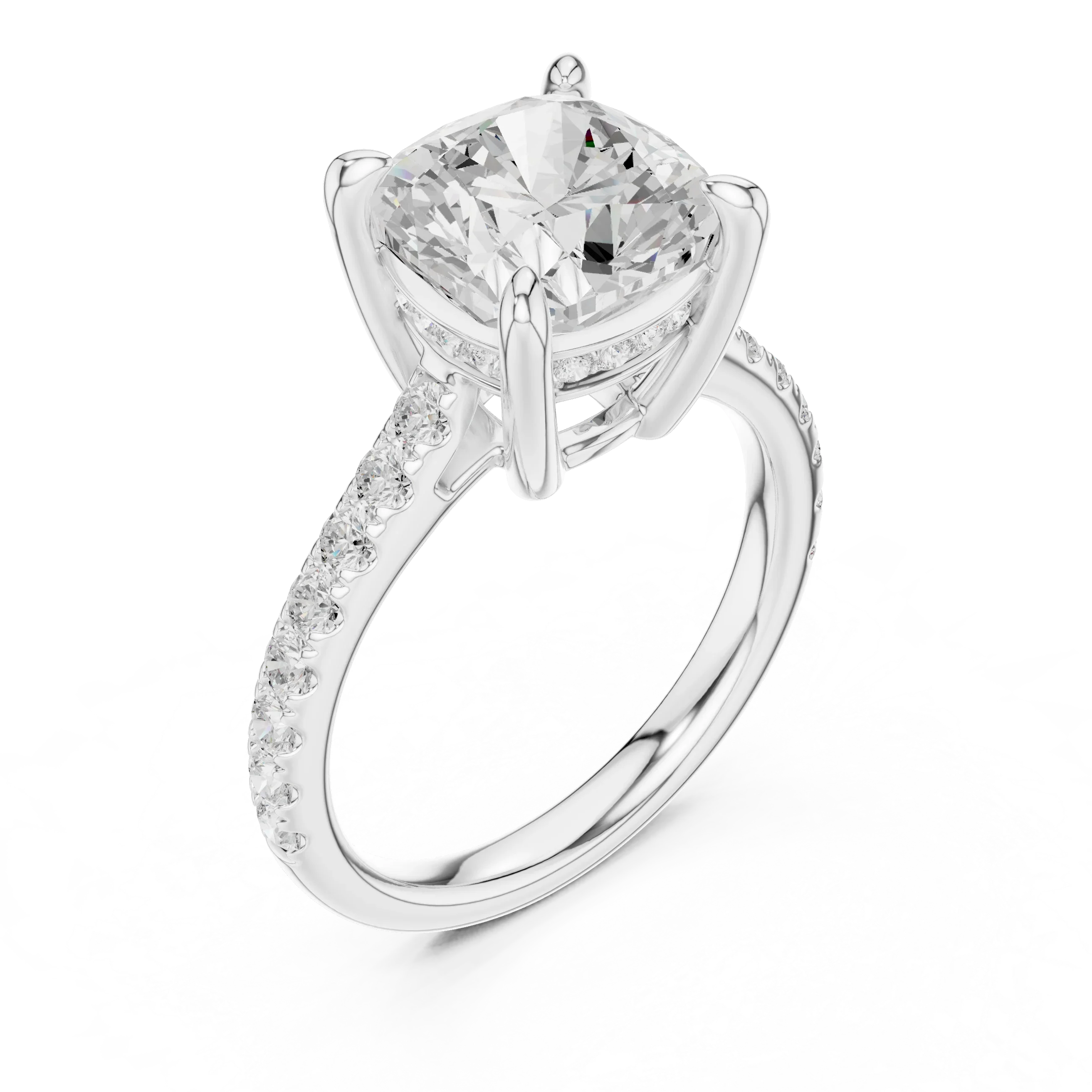 Delicate Hidden Halo 4.59 CTW Cushion Moissanite Engagement Diamond Ring  in 14K White Gold