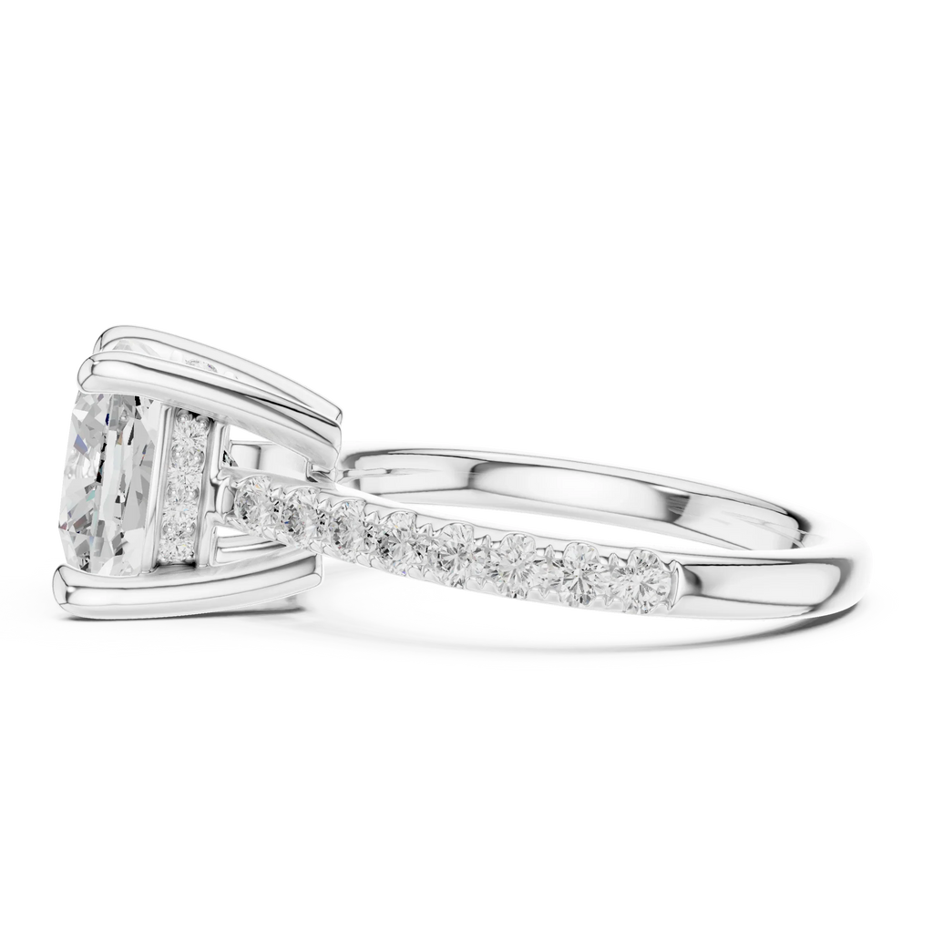 Delicate Hidden Halo 4.59 CTW Cushion Moissanite Engagement Diamond Ring  in 14K White Gold