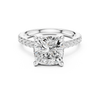 Delicate Hidden Halo 4.59 CTW Cushion Moissanite Engagement Diamond Ring  in 14K White Gold