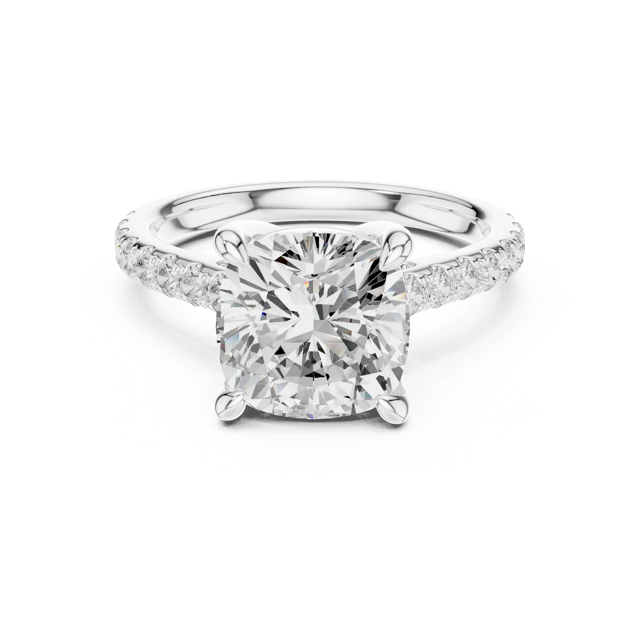 Delicate Hidden Halo 4.59 CTW Cushion Moissanite Engagement Diamond Ring  in 14K White Gold