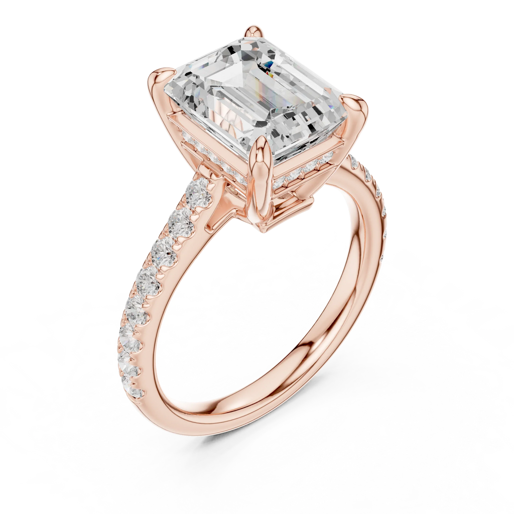 Delicate Hidden Halo 4.59 CTW Emerald Moissanite Engagement Diamond Ring  in 14K White Gold