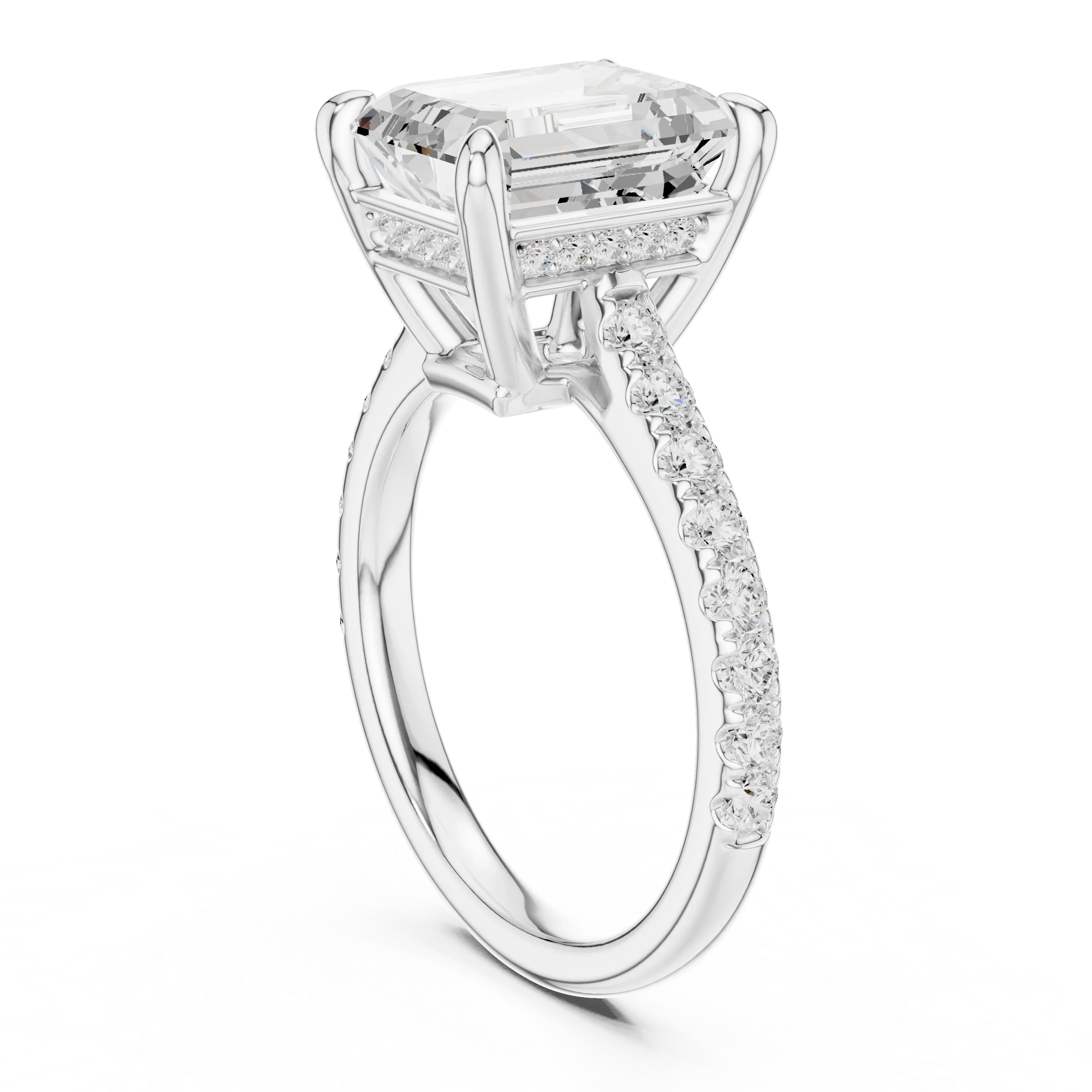 Delicate Hidden Halo 4.59 CTW Emerald Moissanite Engagement Diamond Ring  in 14K White Gold