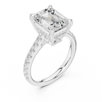 Delicate Hidden Halo 4.59 CTW Emerald Moissanite Engagement Diamond Ring  in 14K White Gold
