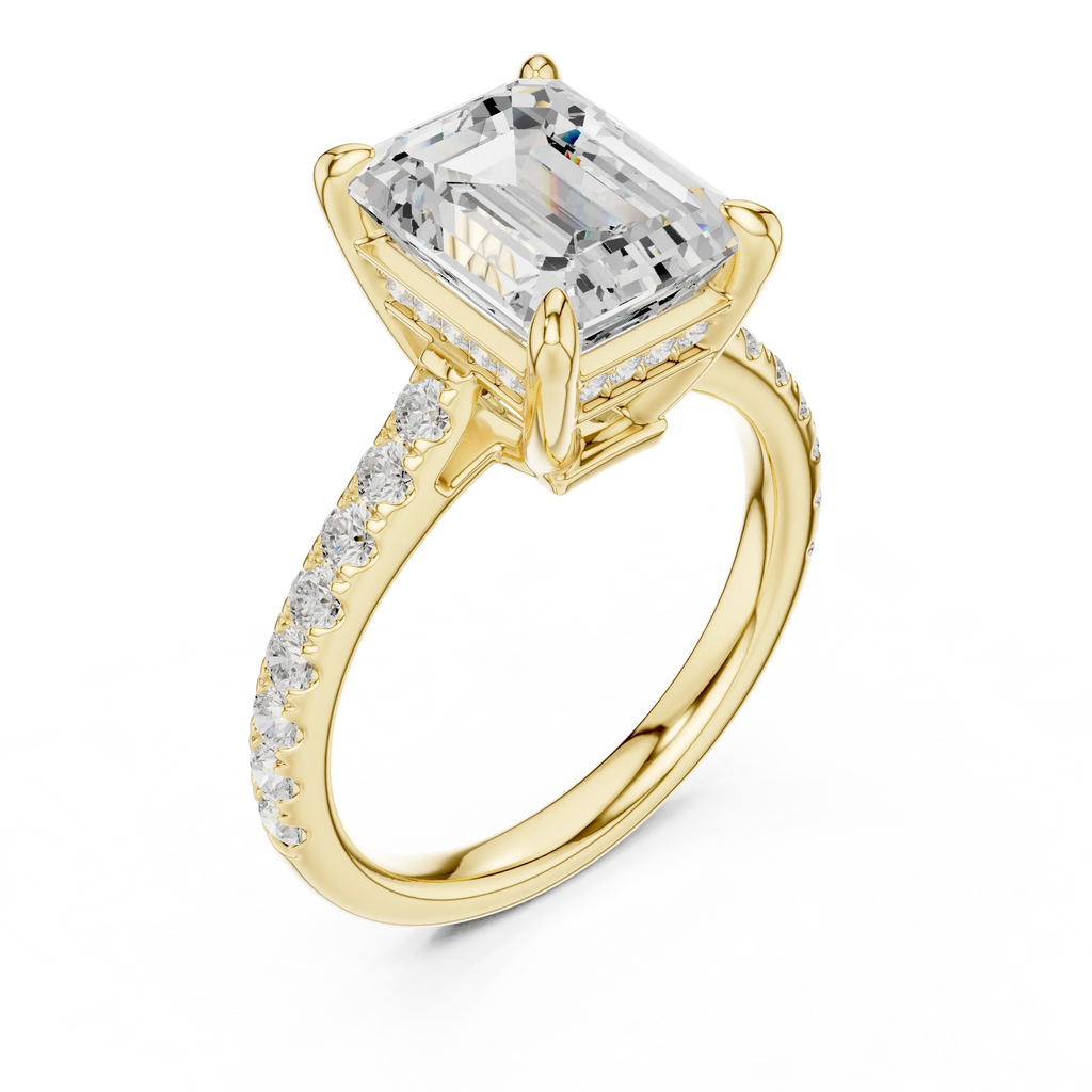 Delicate Hidden Halo 4.59 CTW Emerald Moissanite Engagement Diamond Ring  in 14K White Gold