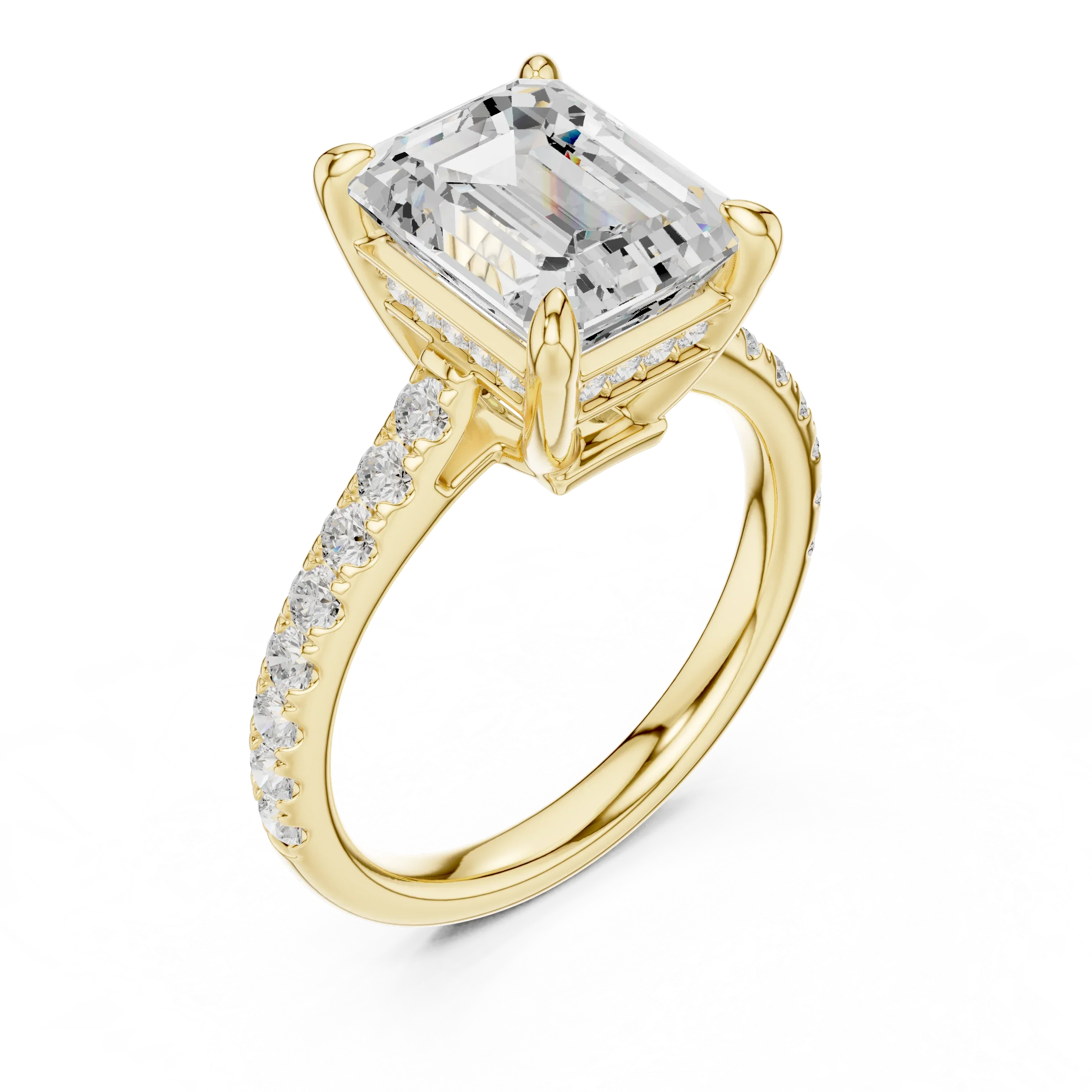 Delicate Hidden Halo 4.59 CTW Emerald Moissanite Engagement Diamond Ring  in 14K White Gold