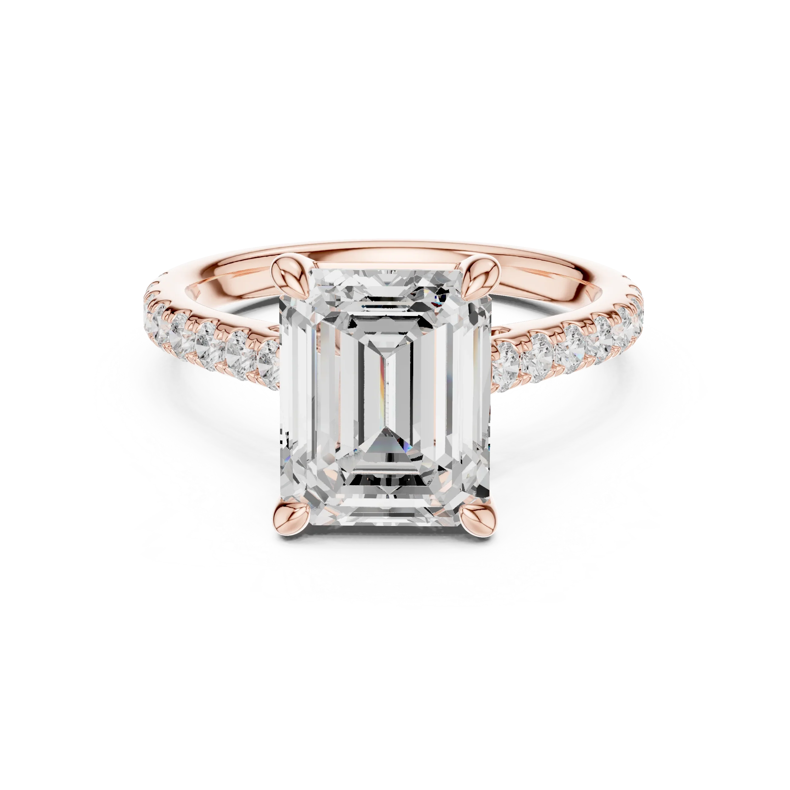 Delicate Hidden Halo 4.59 CTW Emerald Moissanite Engagement Diamond Ring  in 14K White Gold
