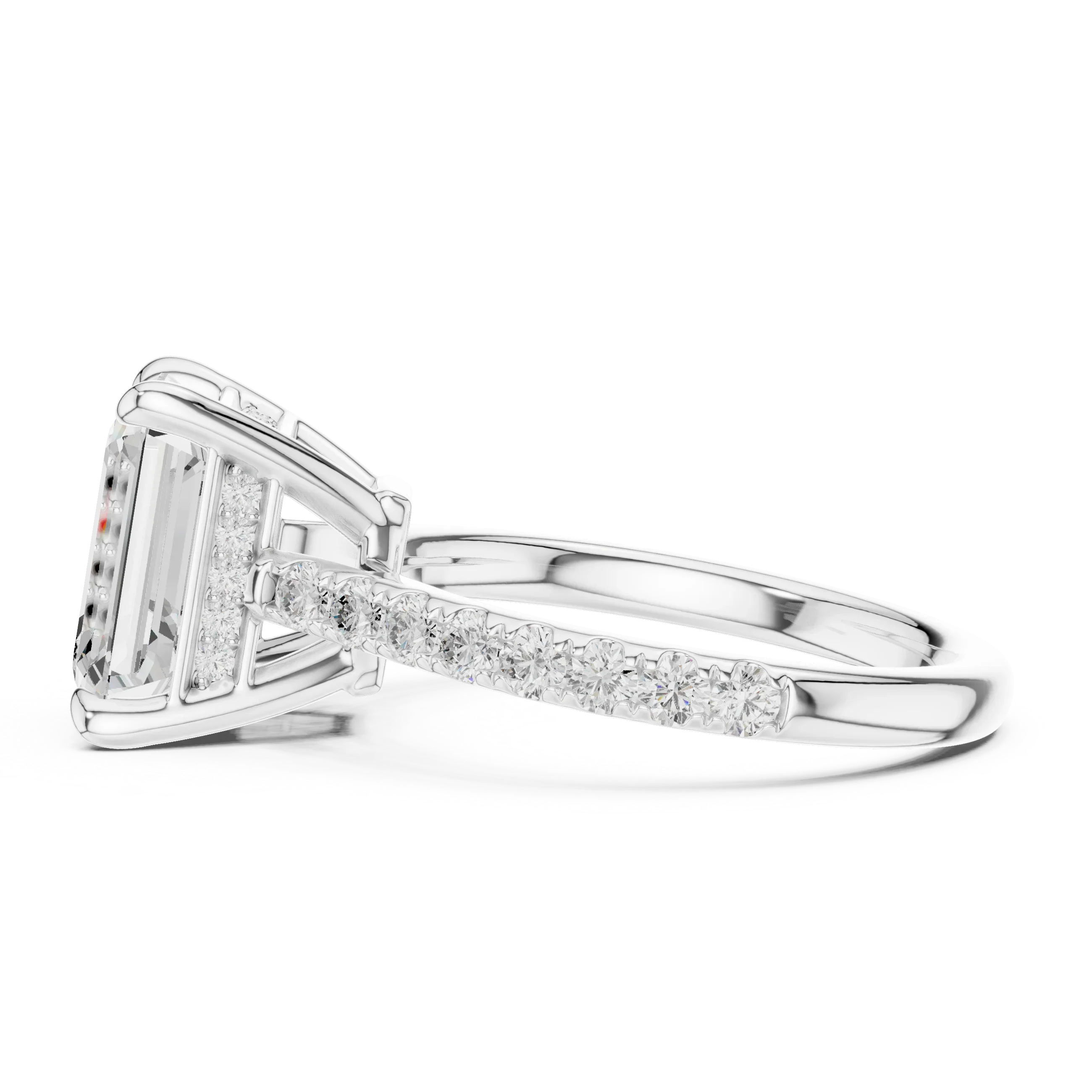 Delicate Hidden Halo 4.59 CTW Emerald Moissanite Engagement Diamond Ring  in 14K White Gold