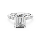 Delicate Hidden Halo 4.59 CTW Emerald Moissanite Engagement Diamond Ring  in 14K White Gold