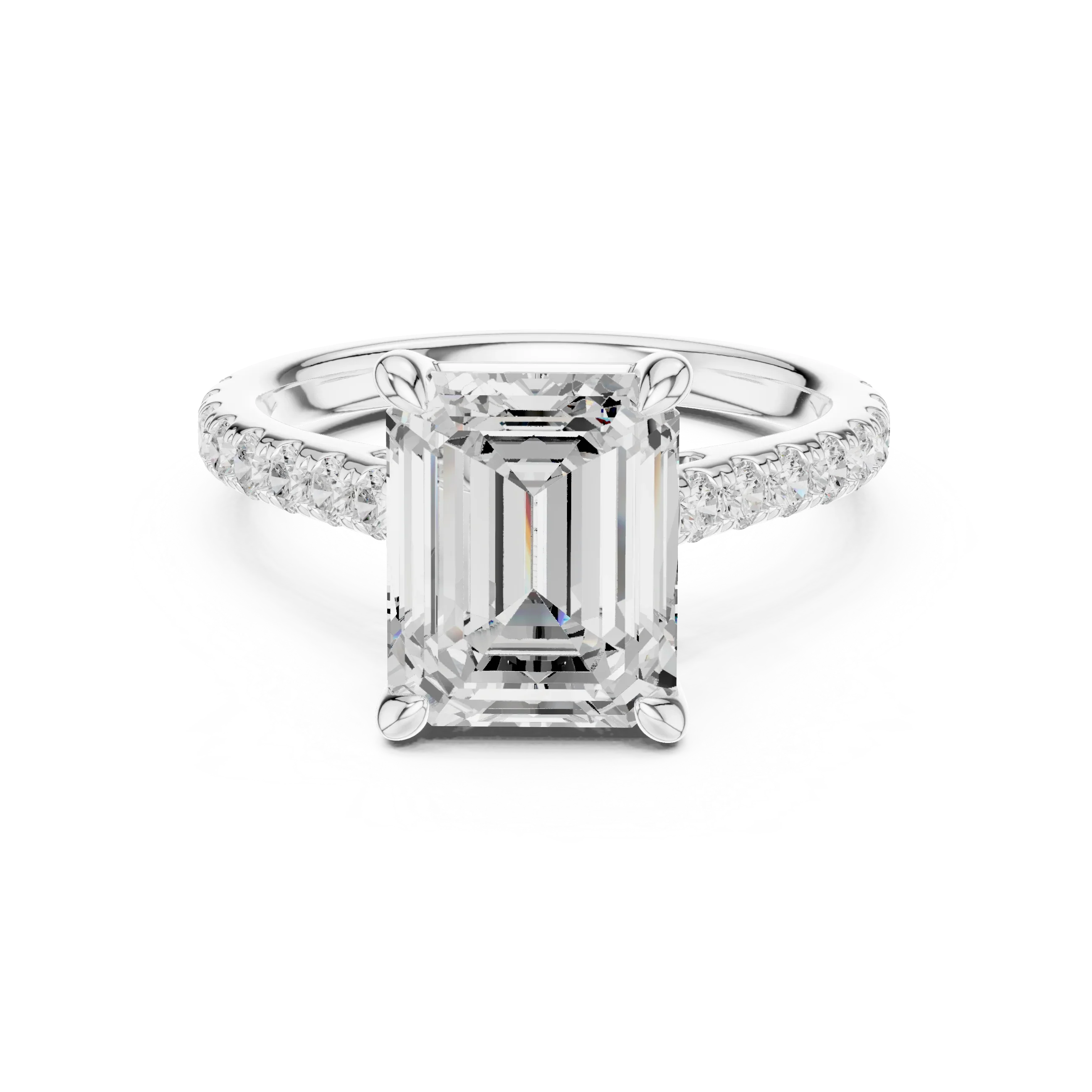 Delicate Hidden Halo 4.59 CTW Emerald Moissanite Engagement Diamond Ring  in 14K White Gold